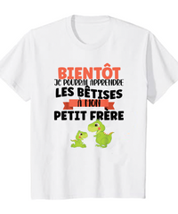 T-Shirt annonce grossesse bêtises petit frère dinosaure - Myachetealy
