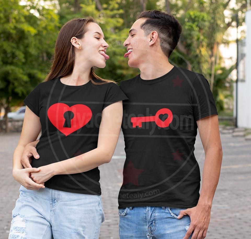Tee shirt duo couple St valentin Love oiseaux cœur
