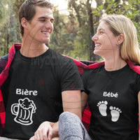Tee shirt duo couple bière pied annonce grossesse enceinte - Myachetealy