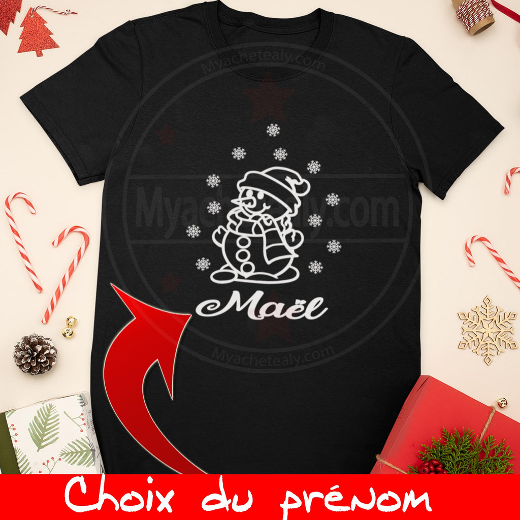 Tee shirt Famille bonhomme neige flocon Noël Homme Enfant Femme prénom –  Myachetealy