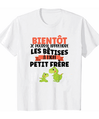 T-Shirt annonce grossesse bêtises petit frère dinosaure - Myachetealy