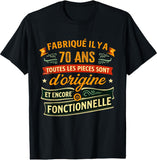 🎉 T-shirt Fabriqué il y a 70 Ans Pièces d'Origine – Humour Anniversaire 70e