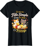 🐱 T-shirt Fille Simple J'aime Les Chats et Le Fromage – Humour Femme