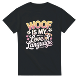 Produit
T-shirt unisexe "Woof is my love language" – L’amour en version canine 🐾❤️