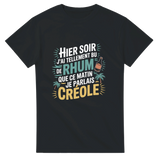 T-shirt 974 "Hier soir j’ai tellement bu de rhum que ce matin je parlais créole" – L’humour des soirées tropicales ! 🥃🔥