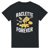 T-shirt avec le message "Raclette Forever", porté lors d’une soirée raclette conviviale entre amis.