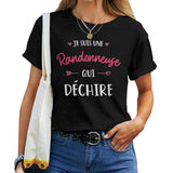 T-shirt femme noir je suis une randonneuse qui déchire cadeau rando montagne