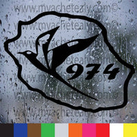 Sticker autocollant 974 carte île de la Réunion Paille en Queue - vinyle résistant 10cm 15cm 20cm
