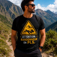 T-shirt noir homme attention randonneur en PLS humour trail Réunion 974