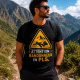 T-shirt noir homme attention randonneur en PLS humour trail Réunion 974