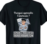 T-shirt noir humour breton en charge avec batterie branchée sur bolée de cidre – ne pas débrancher avant le fest-noz