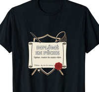T-shirt noir humour diplômé en pêche parchemin option rentrer les mains vides – cadeau pêcheur original