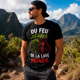 T-shirt noir homme du feu dans les jambes de la lave dans les veines trail Réunion 974