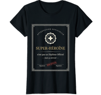 T-shirt noir infirmière super héroïne diplôme officiel - cadeau retraite