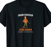 T-shirt noir humour grand chasseur zéro gibier chasseur cartoon fier tableau de chasse vide – cadeau chasse