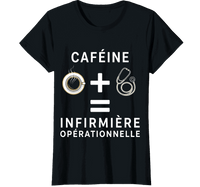 T-shirt noir infirmière caféine stéthoscope opérationnelle - humour café