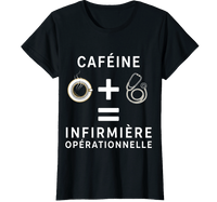 T-shirt noir infirmière caféine stéthoscope opérationnelle - humour café