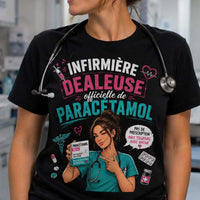 T-shirt noir infirmière dealeuse officielle de paracétamol humour soignante