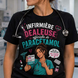 T-shirt noir infirmière dealeuse officielle de paracétamol humour soignante