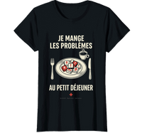 T-shirt noir infirmière je mange les problèmes au petit déjeuner humour
