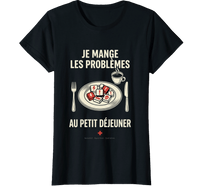 T-shirt noir infirmière je mange les problèmes au petit déjeuner humour