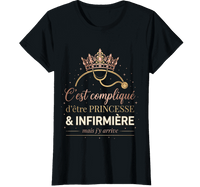 T-shirt noir c'est compliqué être princesse et infirmière humour femme