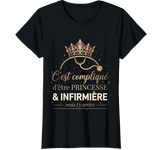 T-shirt noir c'est compliqué être princesse et infirmière humour femme