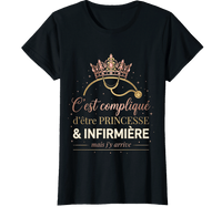 T-shirt noir c'est compliqué être princesse et infirmière humour femme