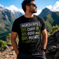 T-shirt noir homme ingrédients 50% carry 50% dodo 100% Mafate humour randonnée Réunion