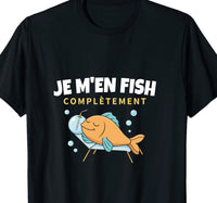 T-shirt noir humour je m'en fish complètement poisson zen allongé cocktail – jeu de mots pêche cadeau