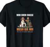 T-shirt noir humour mon chien chasse mieux que moi épagneul médaille d'or maître qui applaudit – cadeau chasse