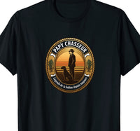 T-shirt noir papy chasseur légende de la battue médaille vintage chien et soleil levant – cadeau grand-père chasse