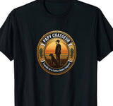 T-shirt noir papy chasseur légende de la battue médaille vintage chien et soleil levant – cadeau grand-père chasse