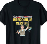 T-shirt noir humour pêcheur bredouille certifié avec pêcheur cartoon brandissant une botte – cadeau pêche