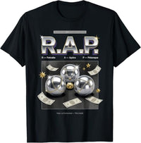 T-shirt noir homme RAP Retraite Apéro Pétanque – cadeau humour pot de départ retraité