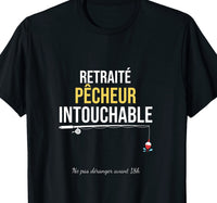 T-shirt noir humour retraité pêcheur intouchable canne à pêche bouchon – cadeau pot de départ retraite