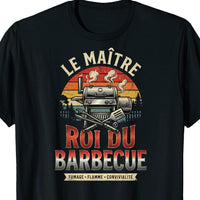 T-shirt noir homme Roi du Barbecue avec couronne et grill fumant – cadeau humour fête des pères