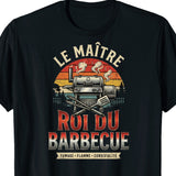 T-shirt noir homme Roi du Barbecue avec couronne et grill fumant – cadeau humour fête des pères