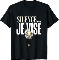 T-shirt noir homme Silence Je Vise – humour concentration pétanque cadeau bouliste