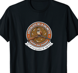 T-shirt noir humour chasse spécialiste de la galinette badge caille sur fusil cassé – cadeau chasseur