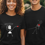 Tee shirt pour couple lasso cœur humour – elle le capture au lasso, duo femme homme noir