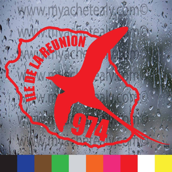Stickers autocollant adhésif - 974 carte île de la Réunion paille en queue - Myachetealy
