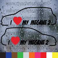 2 Stickers autocollant I love my Megane 2 Renault voiture vitre - Myachetealy
