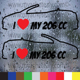 2 Stickers autocollant I love my 206 CC Peugeot voiture vitre - Myachetealy