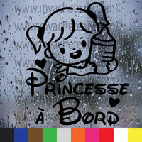 Sticker autocollant princesse bébé à bord fille biberon coeur - Myachetealy