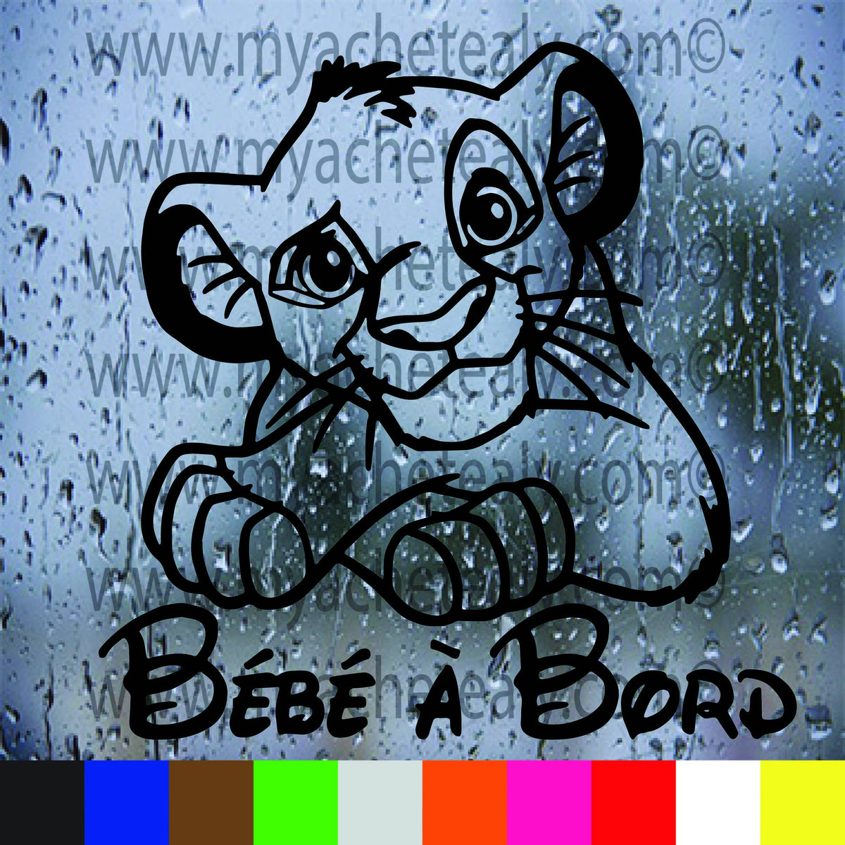 Stick Créa Autocollant Bébé à Bord - Le Roi Lion | Blanc | Résistant à L'Eau | Décoration Voiture