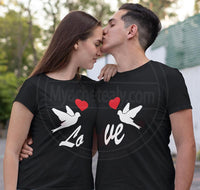 Tee shirt duo couple St valentin Love oiseaux cœur - Myachetealy