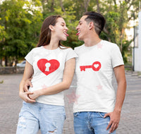 Tee shirt duo couple St valentin cœur clés romantique - Myachetealy