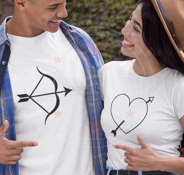 Tee shirt duo couple St valentin cœur clés romantique - S / S / Blanc