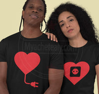Tee shirt duo couple cœur saint valentin prise courant - Myachetealy